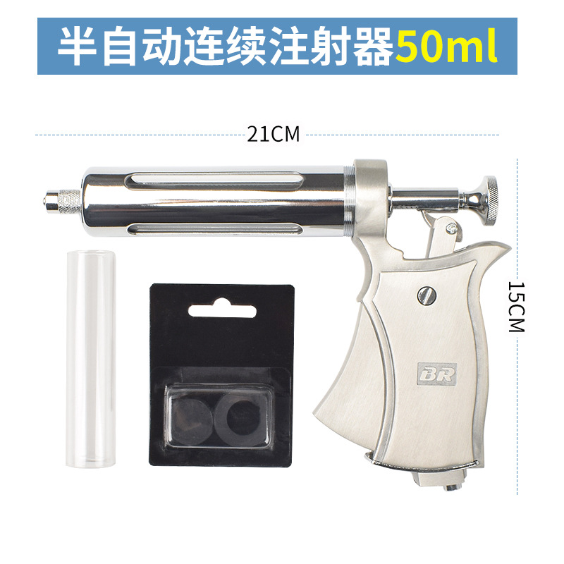 inyector de vacunación continua semiautomático de acero inoxidable veterinario inyector de vacunación ajustable de metal para cerdos 50ml