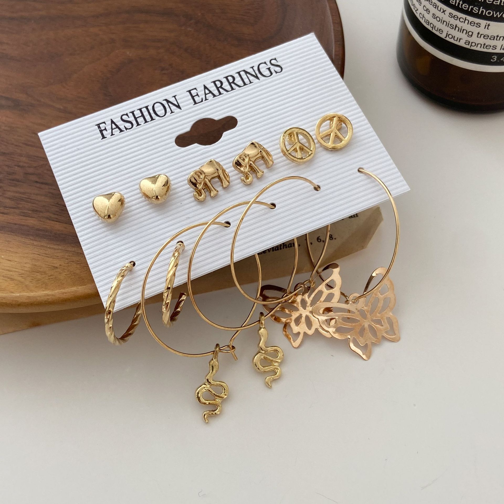 Fashion 1# Geometric Butterfly Snake-shaped Geometric Earrings Set With Rhinestones