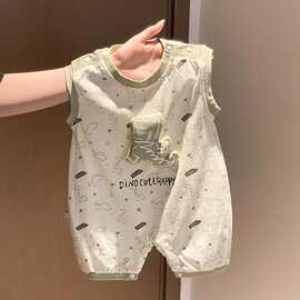 婴儿夏季连体衣男宝宝卡通恐龙哈衣新生儿夏天无袖薄款背心外出服