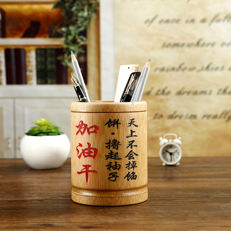 색상 조각 급유 건조 대나무 펜 용기 높이 13 직경 9-10cm