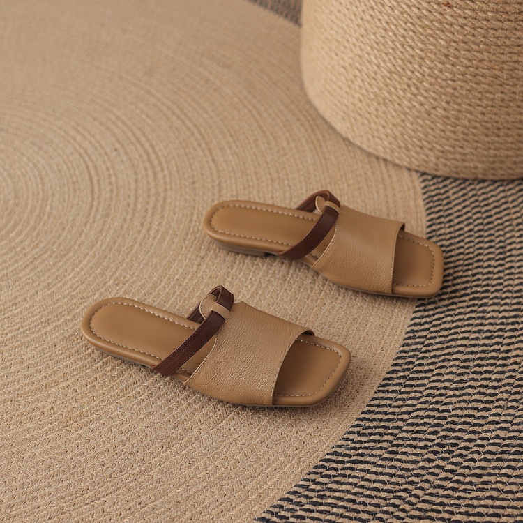 Dép sandal nữ xỏ ngón đế bệt phối màu hở mũi thời trang — màu trắng ngà, màu mơ chi tiết 43