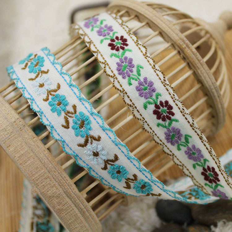 现货 彩色涤纶刺绣织带花边 手工DIY发饰配饰服装辅料 包包装饰带