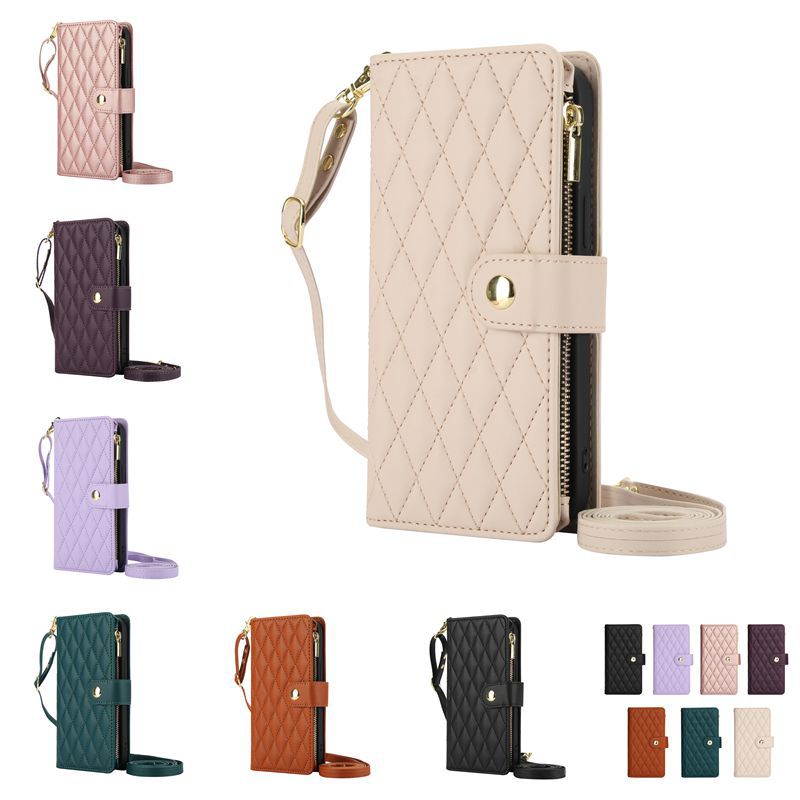 Suitable for Samsung S25 Ultra Small Fragrance Zipper Bag Diagonal Long Lanyard Mobile Phone Leather Case A17A56 Protective Case