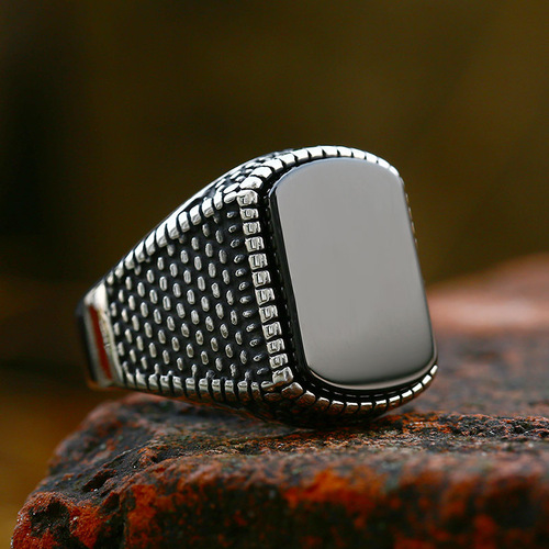 beier cross-border new stainless steel ring jewelry wholesale European and American titanium steel stone retro men's ring