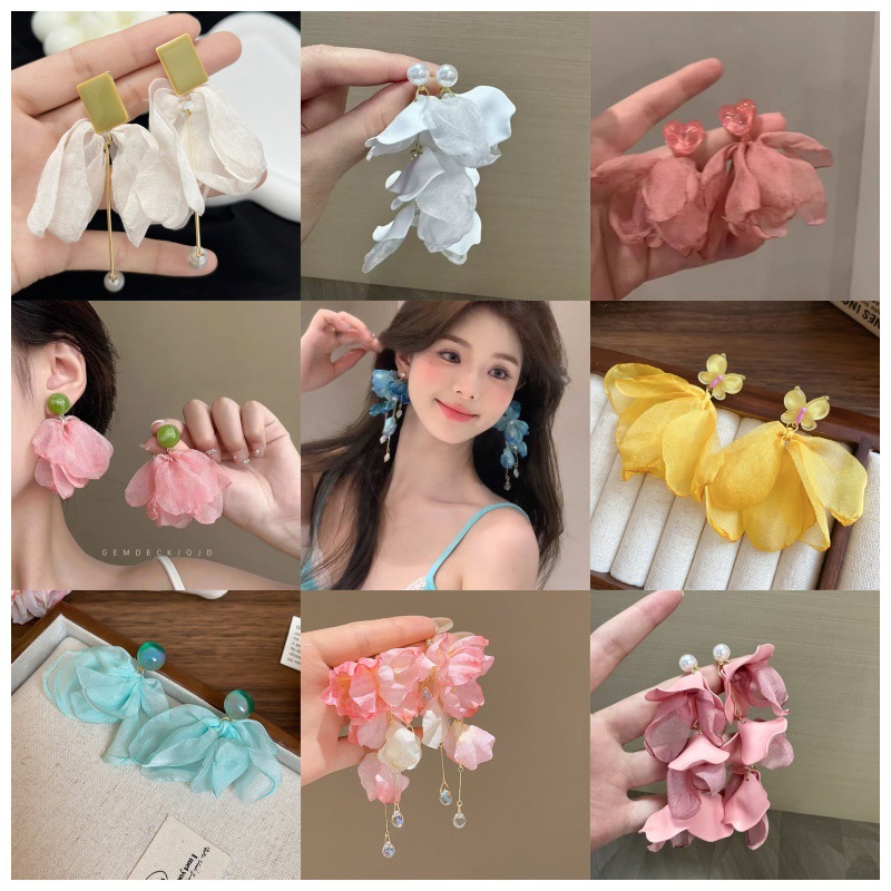 超仙黄粉耳环女夏日度假风小清新流苏耳坠耳钉小众设计高级感耳饰