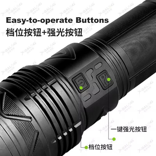 Cross-border white laser sky-penetrating cannon alloy flashlight input and output telescopic zoom bright light flashlight Type-C