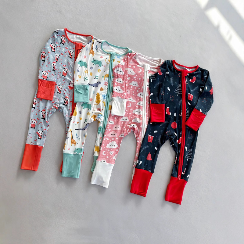 Foreign Trade Wholesale Bamboo Fiber Jumpsuit European and American Infant and Children's Clothing New Digital Printing Bamboo Fiber Long Crawl