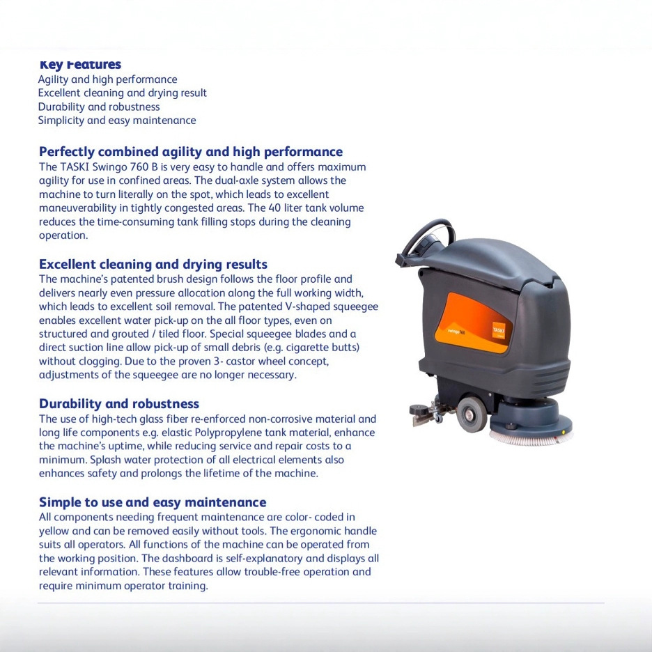 原装泰华施电瓶洗地机美国特洁760B全自动地面清扫设备手推刷地机