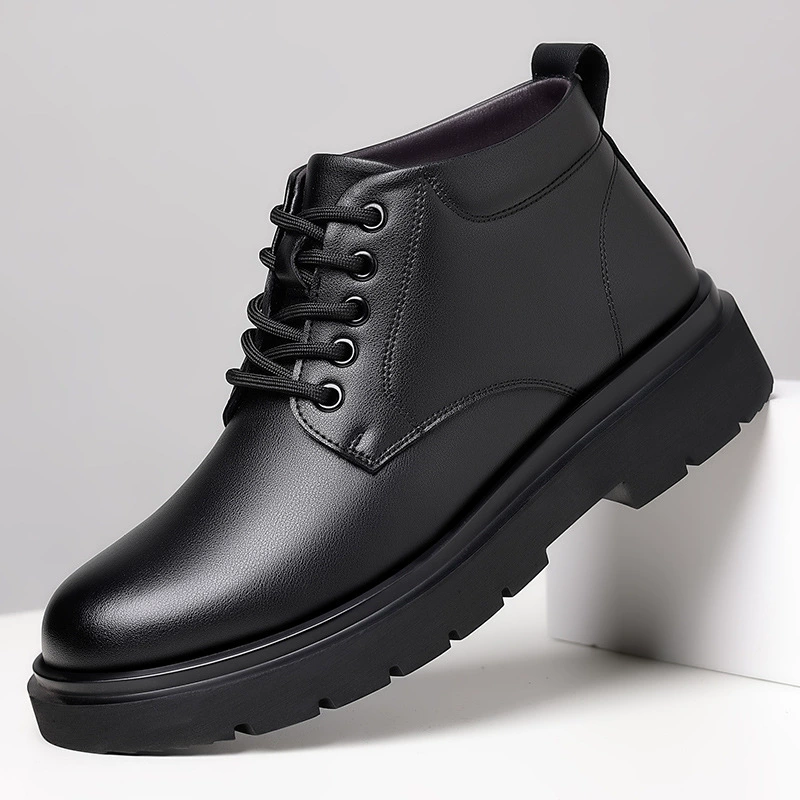 Мужская обувь Ботинки из хлопчатобумажной кожи в британском стиле с верхом средней высоты на флисовой подкладке Мужская осенне-зимняя повседневная обувь из натуральной кожи на мягкой подошве в Корейском стиле Короткие мужские ботинки