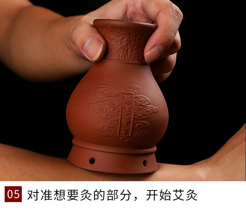 Purple Clay Moxibustion Jar Double Layer Heat Insulated Ceramic Gua Sha Cup Portable Warming Tool specifications