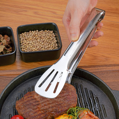 304 stainless steel three-line food tongs household multi-functional bread tongs meat steak tongs kitchen silicone heat-resistant tongs