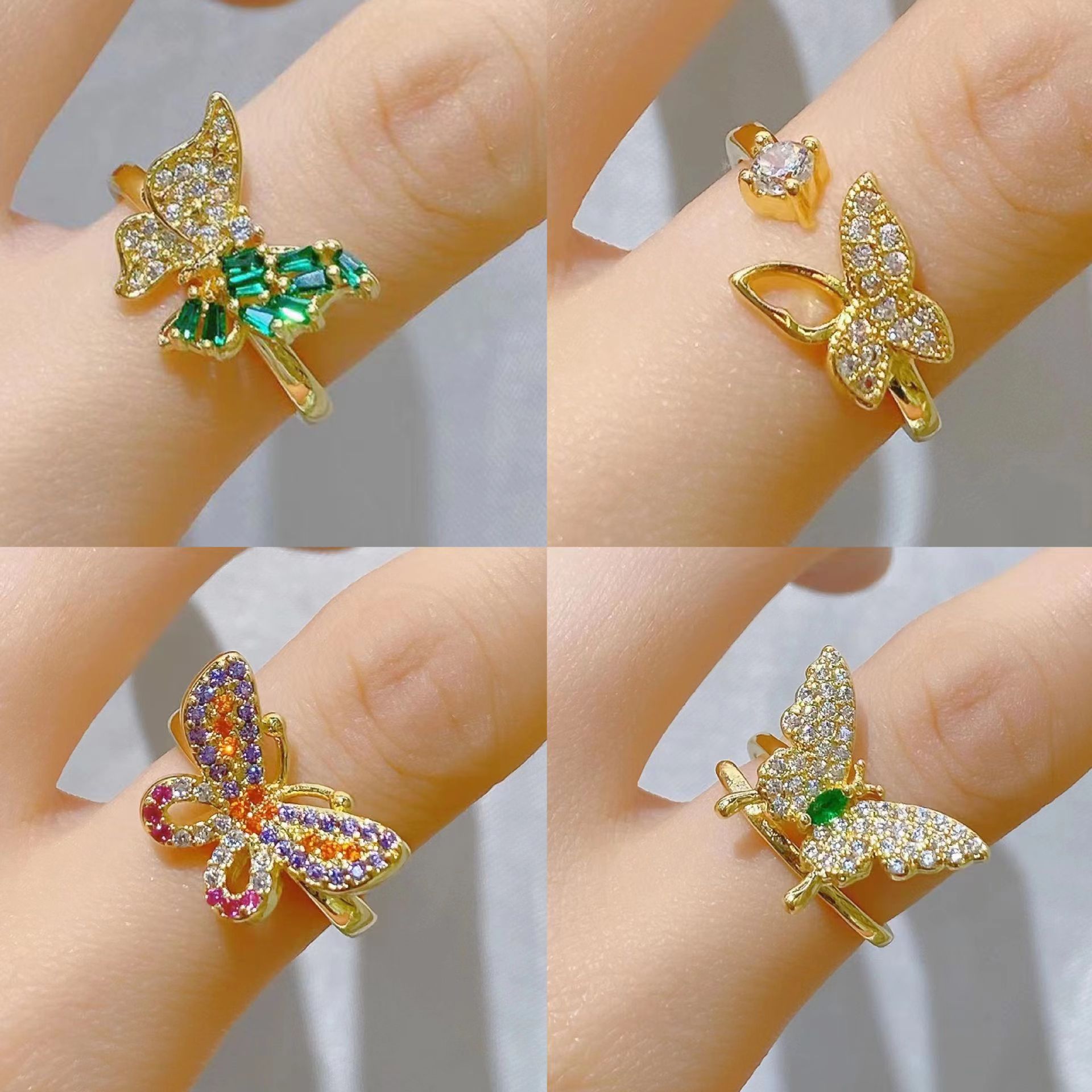 Moderner Stil Schmetterling Kupfer Überzug Inlay Künstliche Edelsteine Offener Ring display picture 1