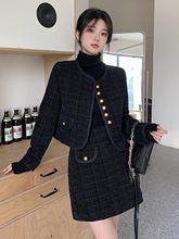 气质小香风粗花呢加棉外套短裙两件套大码胖遮肉显瘦别致套装裙