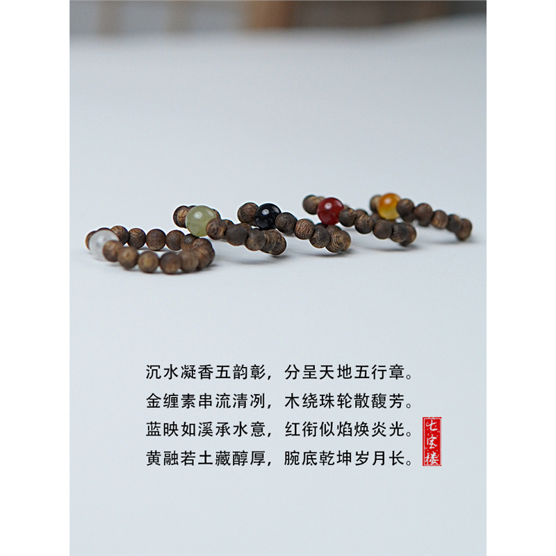 天然奇楠沉香戒指本命年转运珠文玩指环原创设计款情侣转运珠戒指|undefined