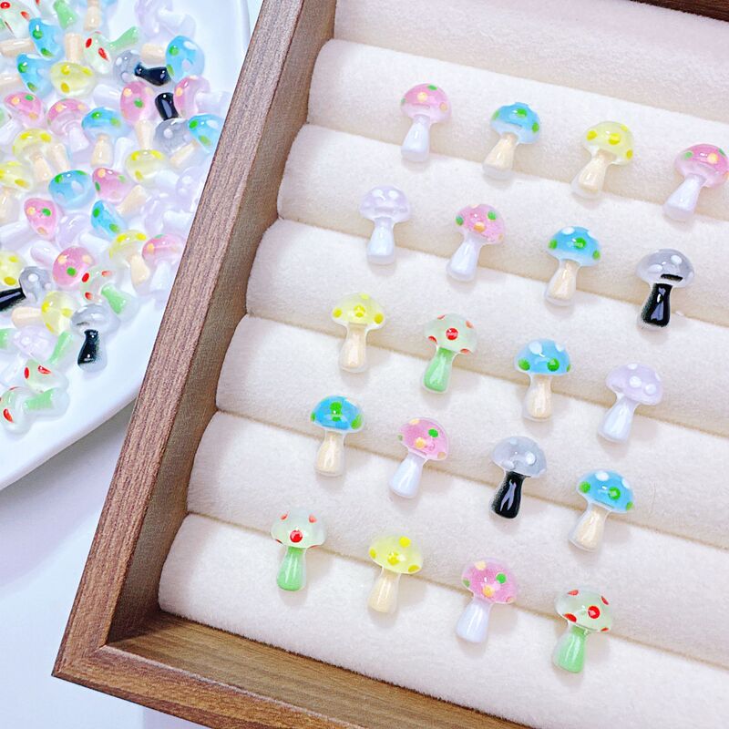 New mini colorful ice-transparent mushroom nail art decorations, resin DIY phone cases, hair clips, and small accessories for earrings