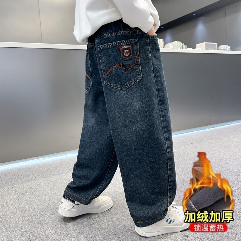 男童加绒裤子秋冬款2025新款儿童冬季一体绒牛仔裤大童加厚长裤潮|undefined