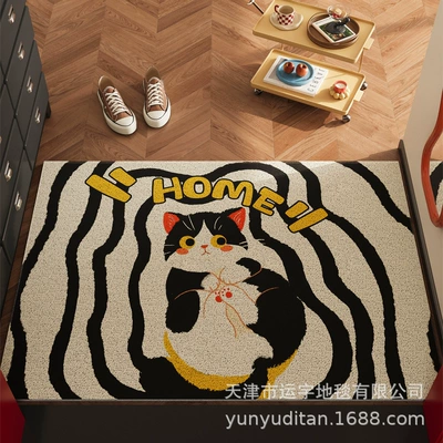 Cute Pet Entrance Door Floor Avtomobil döşəmə paspasları - black-striped-cat-4060cm