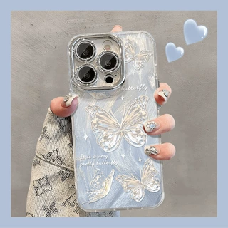 渐变蝴蝶适用苹果16promax/15手机壳iphone14/13/12闪粉软壳XR/XS