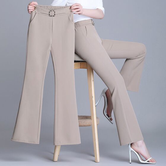 Same day delivery spring and summer women's pants slim pants elastic high waist casual pants slim slimming flared pants factory direct sales