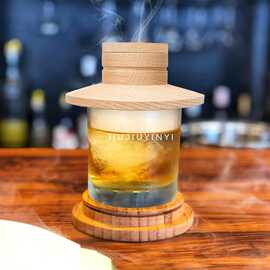 实木老饮料烟熏吸烟器鸡尾酒威士忌吸烟玻璃锁紧配件鸡尾酒吸烟器