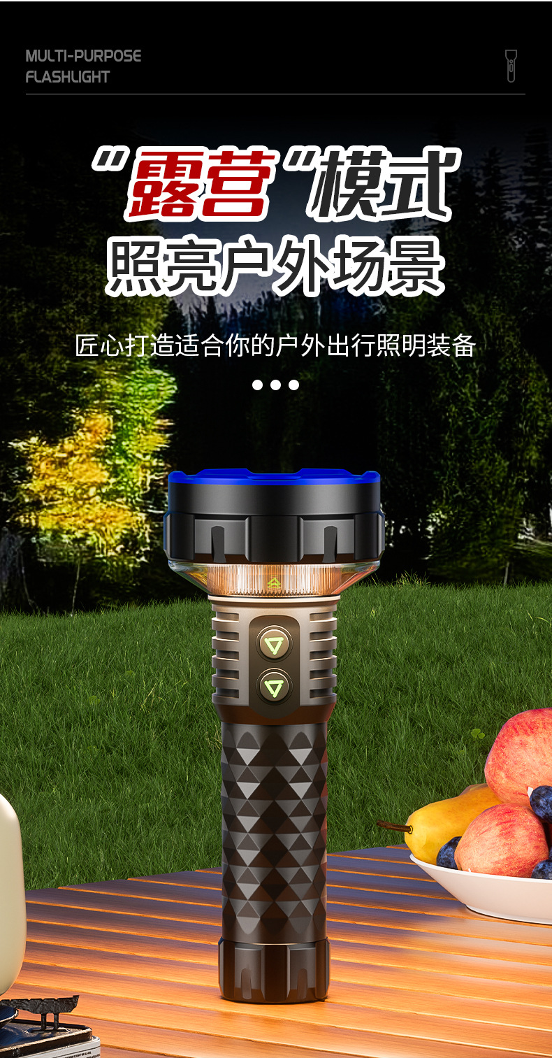 High-brightness rechargeable flashlight, long-lasting, laser-powered, waterproof, outdoor searchlight, long-range, ultra-bright torch