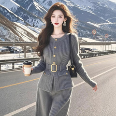 2025秋独特绝美高级感气质显瘦针织外套裤子套装女一整套初冬穿搭