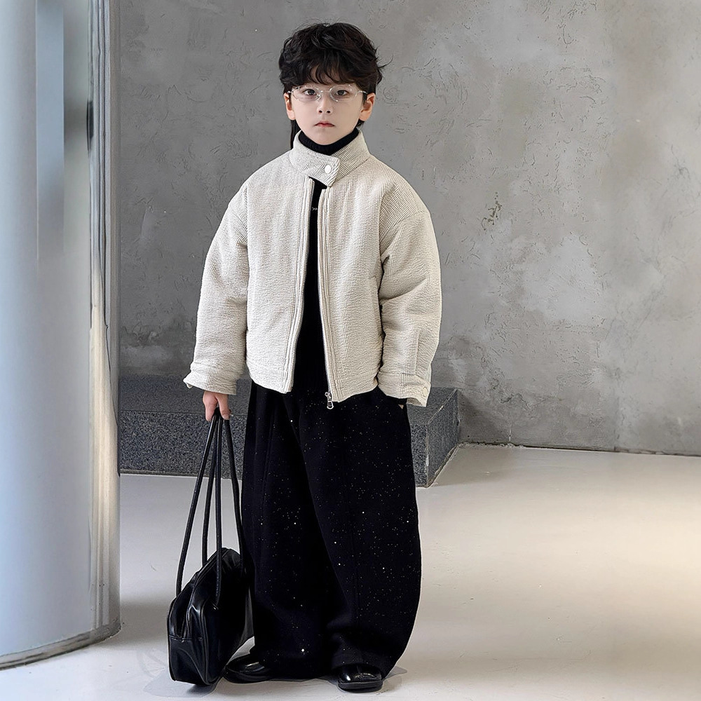 Boys' Baby Outwear Fur Collar 2025 Autumn and Winter New Style Fleece-Lined Kidsren's Chenille Handsome Trendy Style Factory Direct Sale