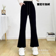 2025秋冬季雪尼尔加绒微喇叭女裤抽绳松紧腰中老年妈妈裤休闲裤