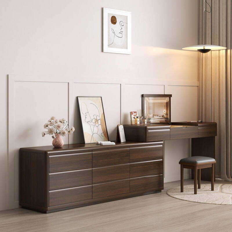 New Chinese-Style Solid Wood Dressing Table with Hidden Makeup Mirror, Ebony Wood Color, Bedroom End-Of-Bed Cabinet, Desk, Chest of Drawers, Dressing Table New Chinese-Style Solid Wood Dressing Table with Hidden Makeup Mirror, Ebony Wood Color, Bedroom End-Of-Bed Cabinet, Desk, Chest of Drawers, Dressing Table