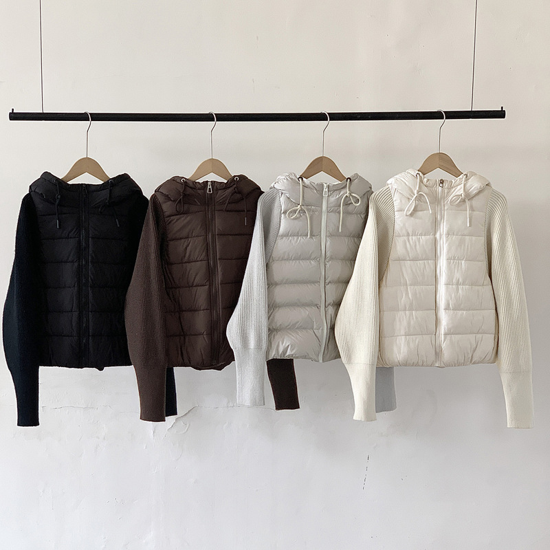 Hooded Petite Lightweight Knitted Patchwork Cotton Clothing for Women, New Short Stylish Korean-Style Winter Coat