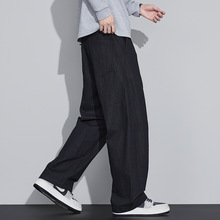 2025新款休闲裤男款美式复古米灰色拼接宽松阔腿秋季垂坠显瘦长裤
