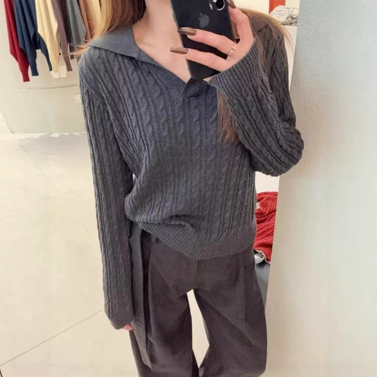 麻花翻领套头羊毛秋冬新款纯色时尚通勤百搭羊绒针织长袖女士毛衣