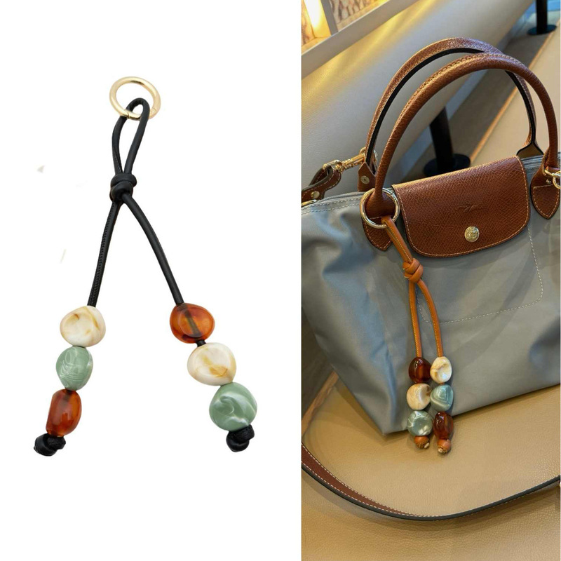 Pu Leather Cord Multi-Color Beaded Woven Bag Charm Natural Texture Flat Bead Pendant Keychain Luggage Accessory Bag Decoration Pu Leather Cord Multi-Color Beaded Woven Bag Charm Natural Texture Flat Bead Pendant Keychain Luggage Accessory Bag Decoration