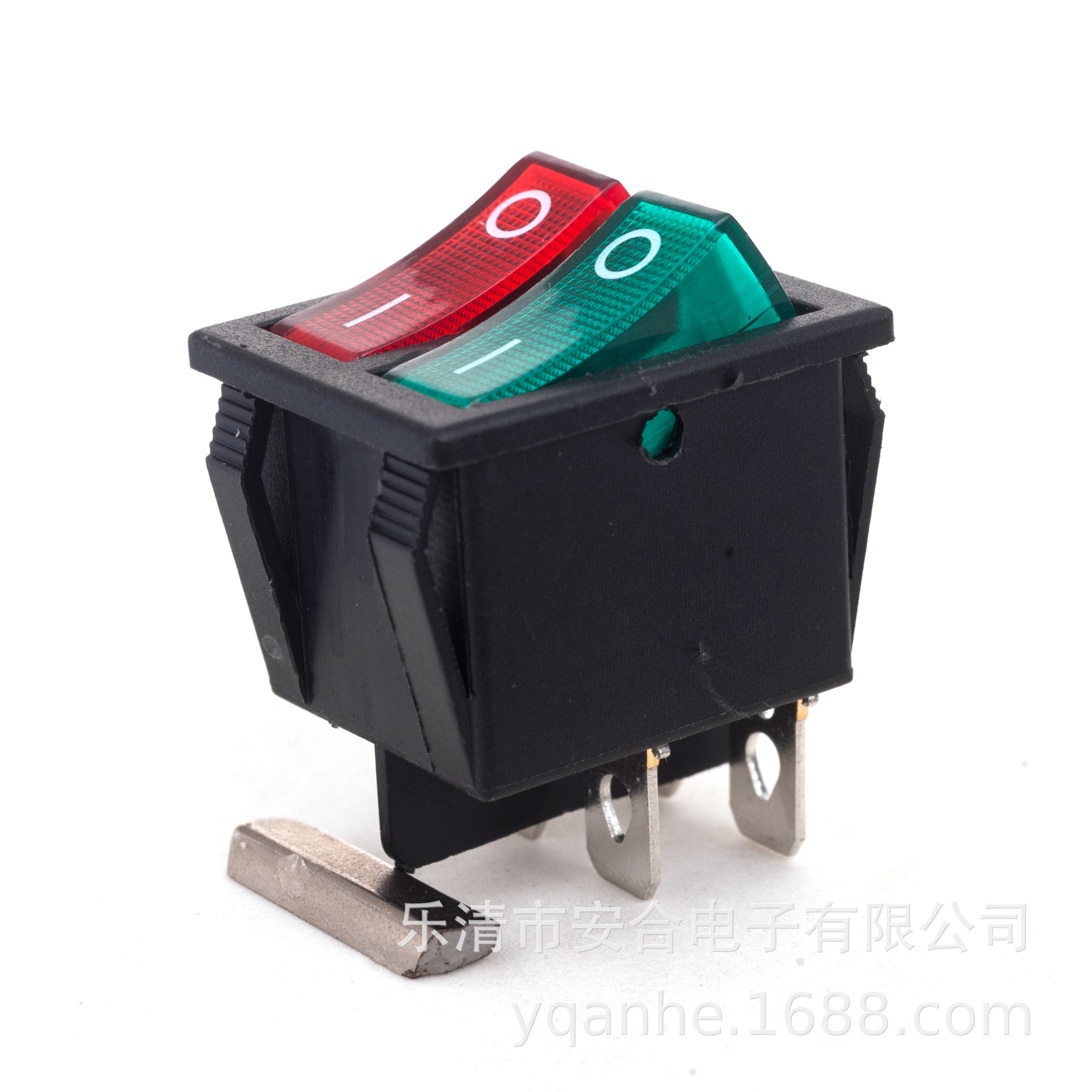 船型开关四脚黑座透明红绿开关双按钮翘板开关可工业家用厂家直供