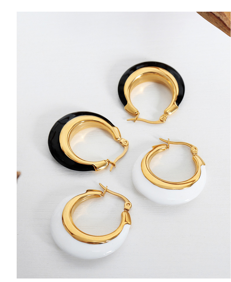 1 Pair Simple Style Color Block Plating Titanium Steel Hoop Earrings display picture 4