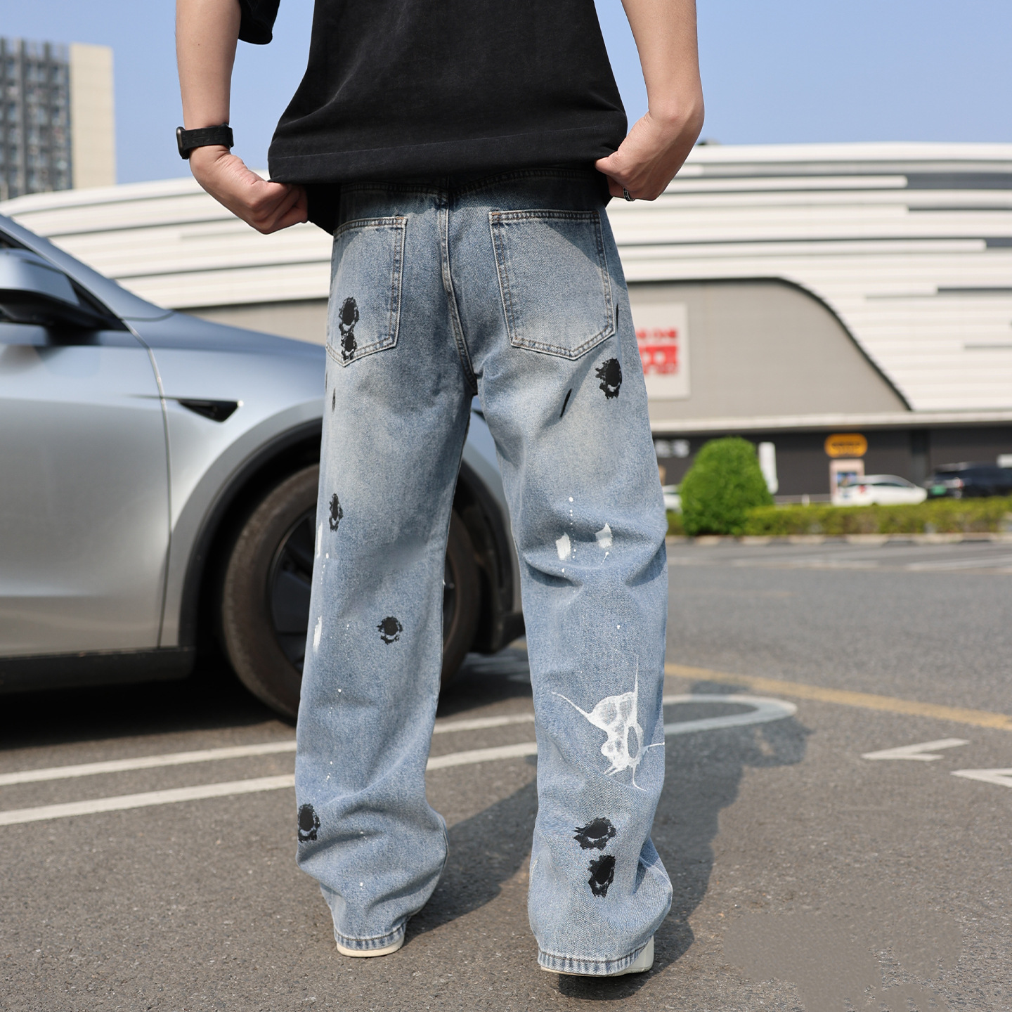 Men's Clothing Men's Straight Leg Jeans Graffiti Splatter Paint Design Comfortable Fit Denim Pants Trendy Clothing_voghion.com