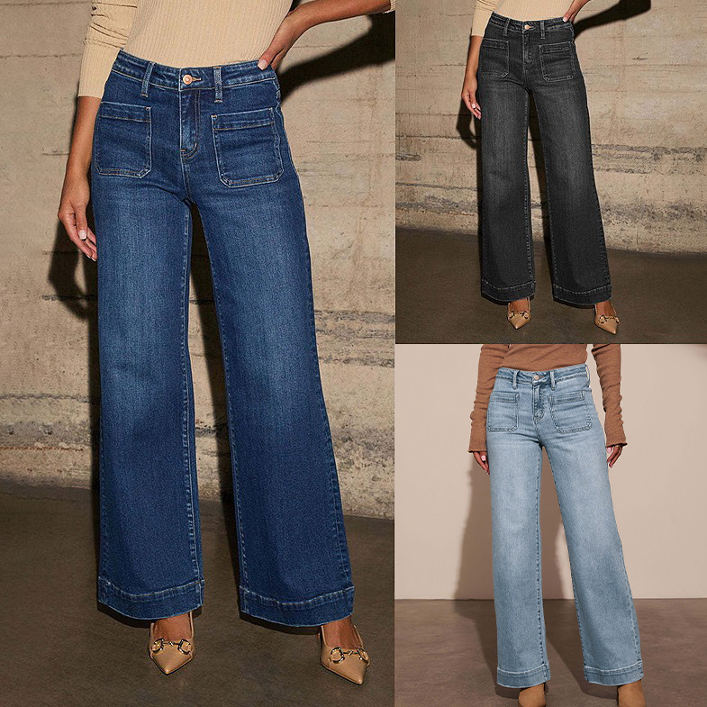 Women's Retro Wide-leg Straight Jeans Elegant Spring Style_voghion.com