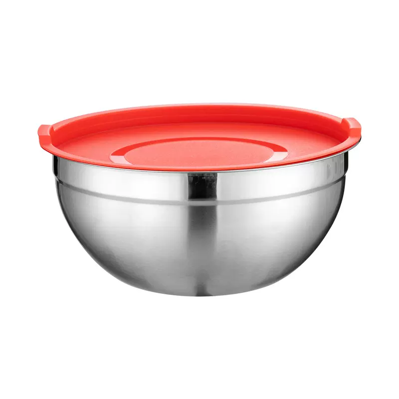 定制不锈钢沙拉盆家用食品级加厚料理打蛋和面盆带盖硅胶底多用盆