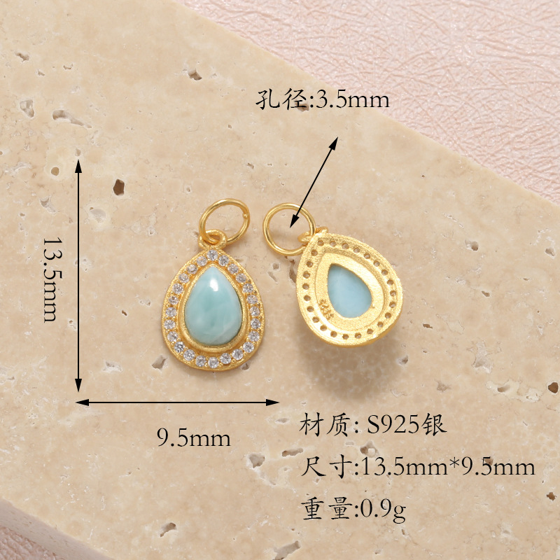 Raw Turquoise S925 Silver Gold-Plated Heart-Shaped Four-Leaf Clover Round Butterfly Pendant Spacer Bead DIY T6