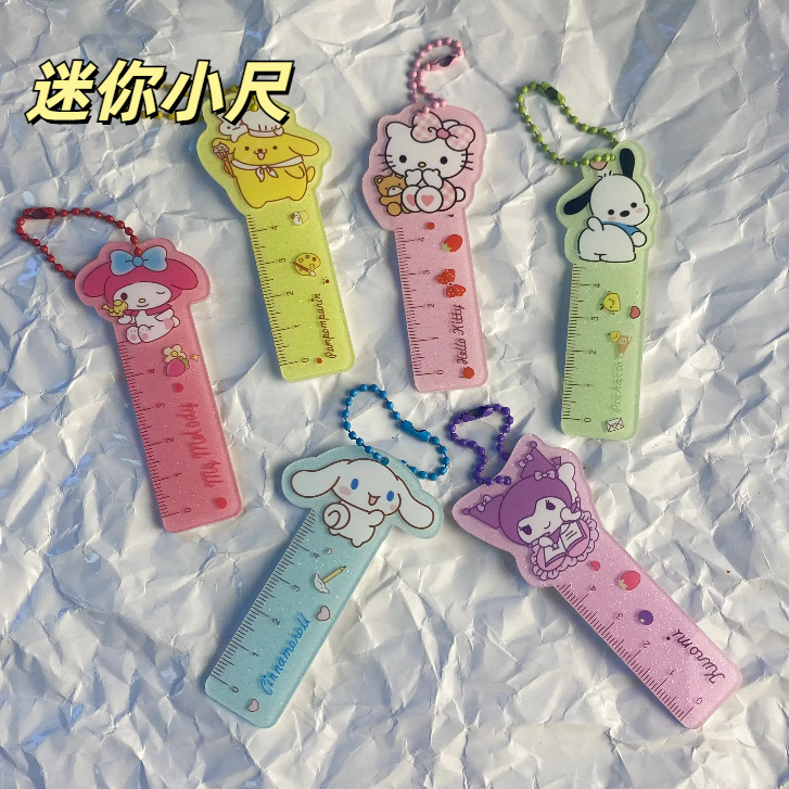 Sanrio Mini Ruler Dual-purpose Creative Keychain Interesting High-value Student Portable Ruler Learning Supplies