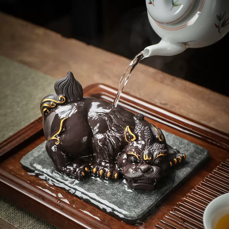 新款大号陶瓷功夫茶具摆件紫砂茶宠摆件精品紫砂貔貅茶玩可养茶宠