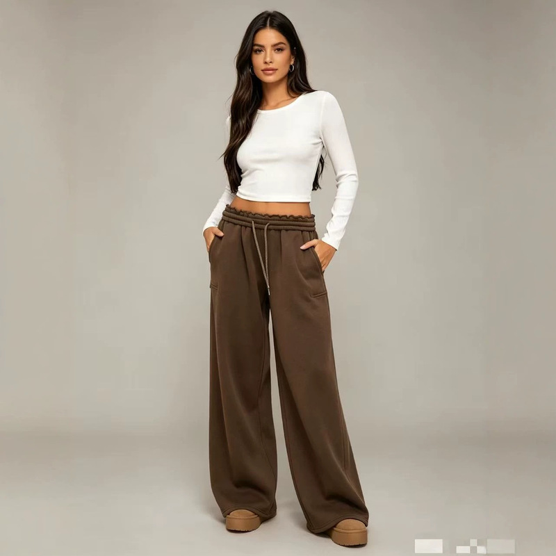 Amazon Cross-Border European and American Women's Clothing 2026 Autumn and Winter Elastic Fleece-Lined Loose Wide-Leg Sports Casual Sweatpants for Women Amazon Cross-Border European and American Women's Clothing 2026 Autumn and Winter Elastic Fleece-Lined Loose Wide-Leg Sports Casual Sweatpants for Women