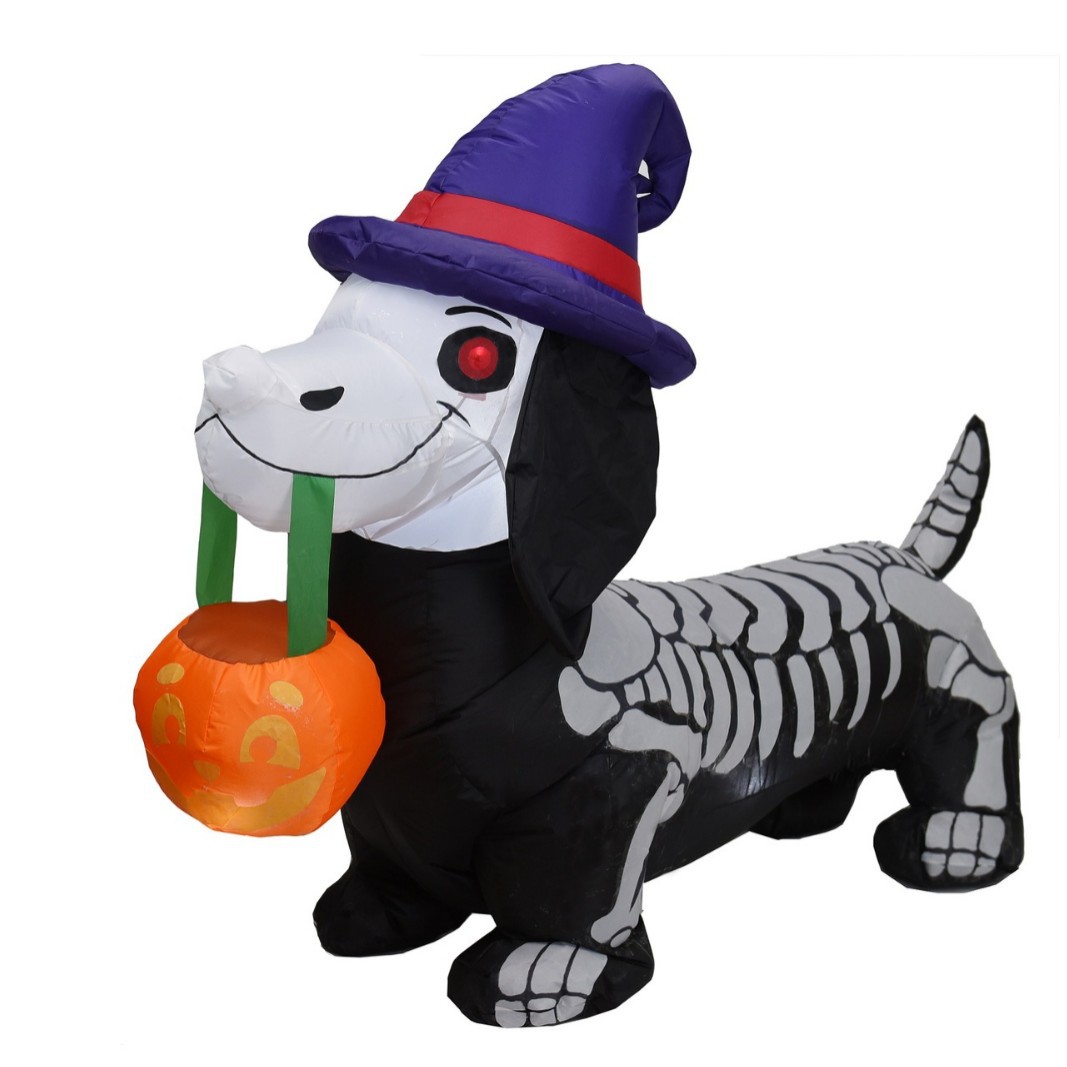 1,5 m de alto esqueleto de Halloween perro Wiener incorporado luz LED inflable modelo Halloween patio escena decoraciones