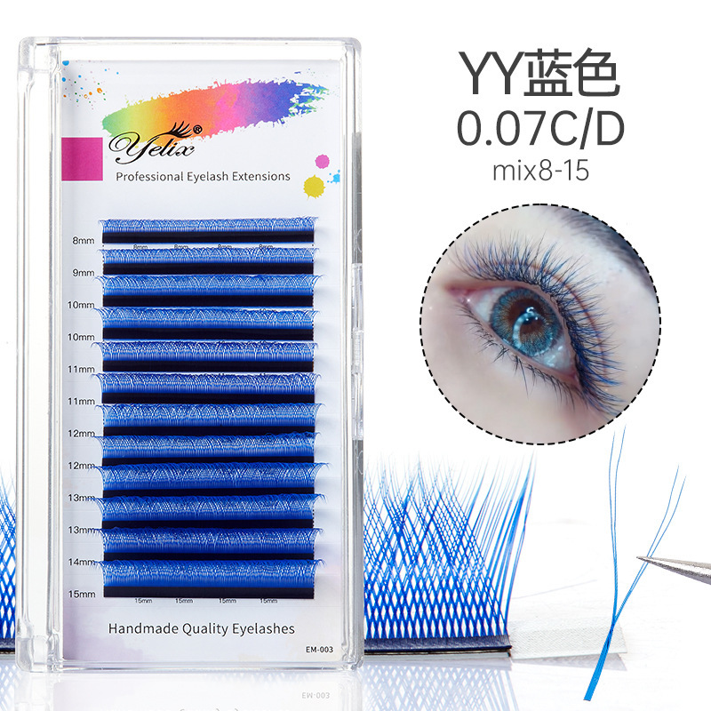 Fábrica de pestañas falsas personalizadas densas naturales en forma de Y injerto de pestañas falsas 0.07 mezcladas en un segundo florecer y colorido