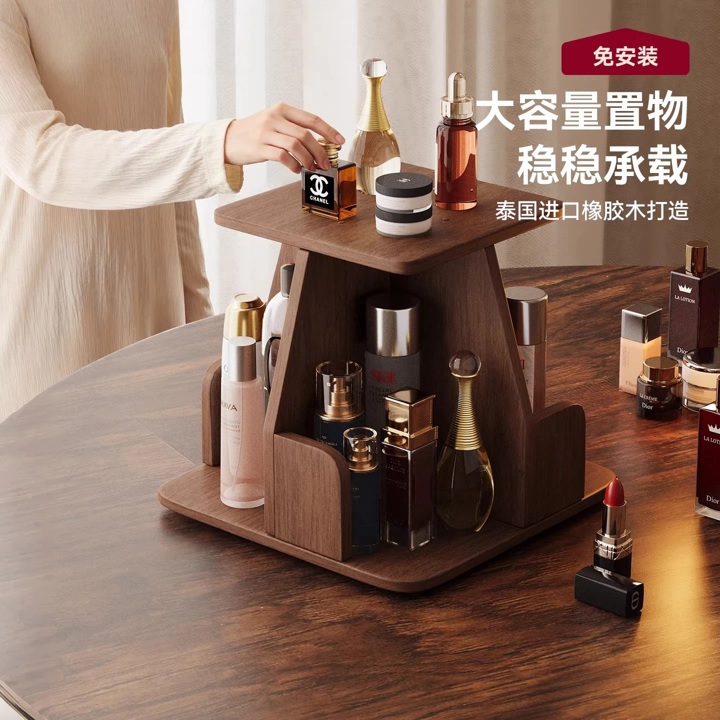 Estante de cosméticos de alta sensación de tocador estante de productos para el cuidado de la piel estante de escritorio lápiz labial perfumes exhibición estante de exhibición giratorio