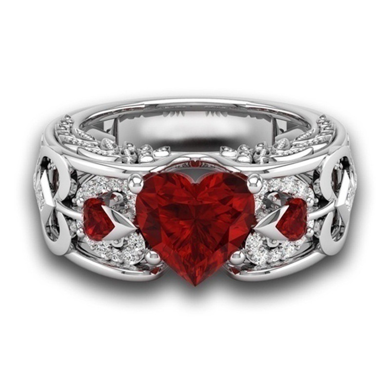 Huaya Wish Hot Selling Heart-Shaped Ruby ​​Festival Ring for Women European and American Cross-Border Stainless Steel Men's Ring Wholesale