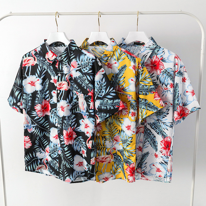 Hawaiian Floral Print Shirt For Men Short Sleeve Trendy Loose Fit Summer Versatile Couple Style Casual Clothing_viptrois.com