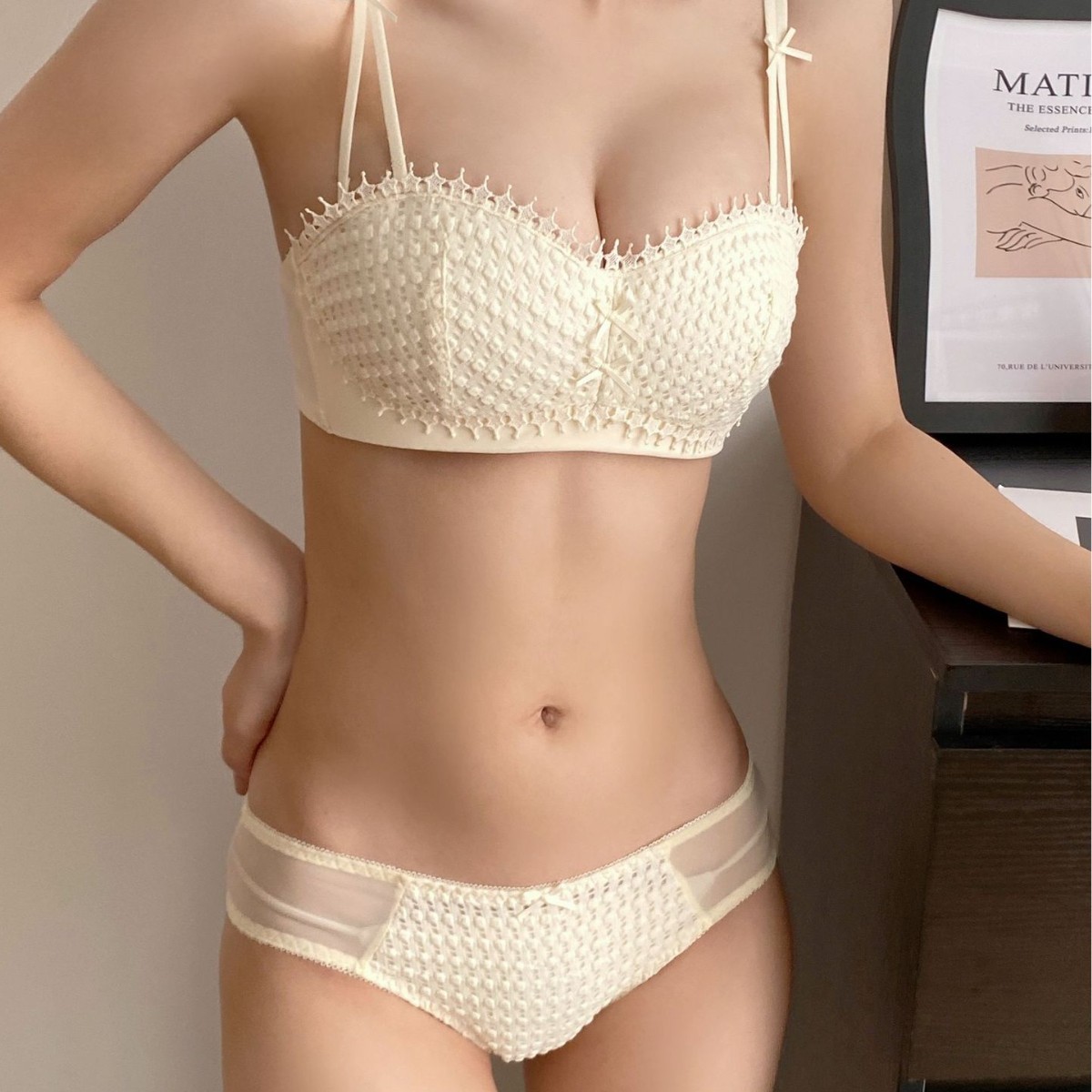 Ropa interior francesa de dos prendas sin tirantes, pecho pequeño, cuidado grande, sujetador Tovin sin anillo de acero