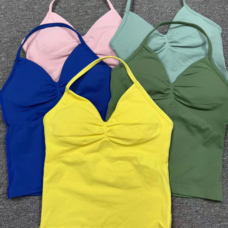 New Solid Color Sports Yoga Vest, Summer Slim-Fit Quick-Dry Yoga Top, Waist-Cinching Fitness Top for Women Wholesale