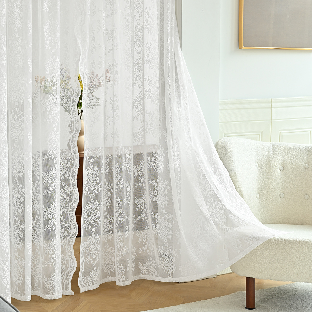 Nuevo estilo transfronterizo de doble encaje, cortina alemana, encaje de urdimbre, malla de ventana, cortina terminada, TEMU, AliExpress